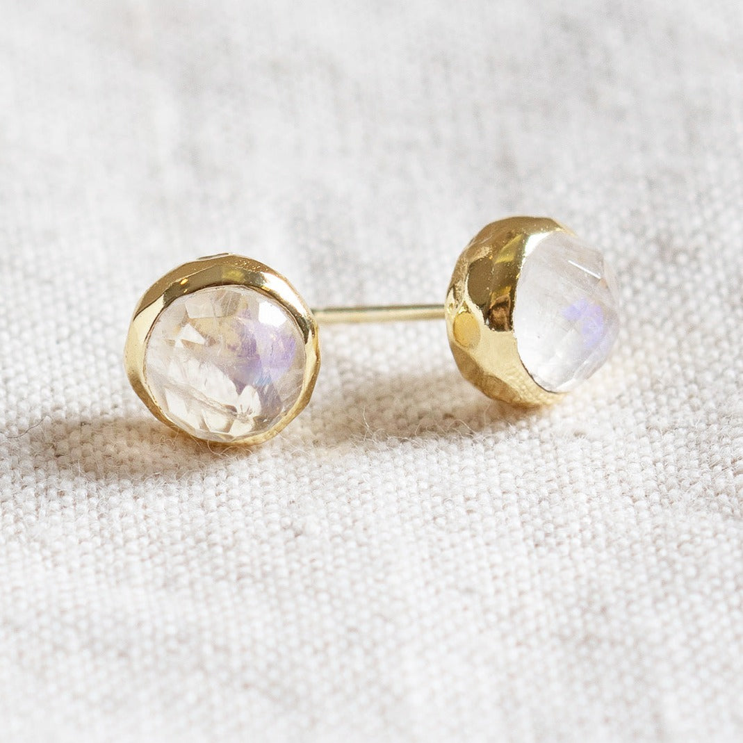 Rainbow Moonstone Silver or Gold Stud Earring by Tiny Rituals