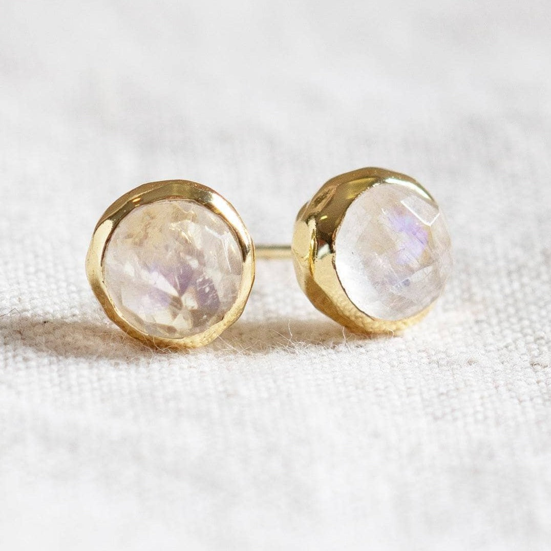 Rainbow Moonstone Silver or Gold Stud Earring by Tiny Rituals