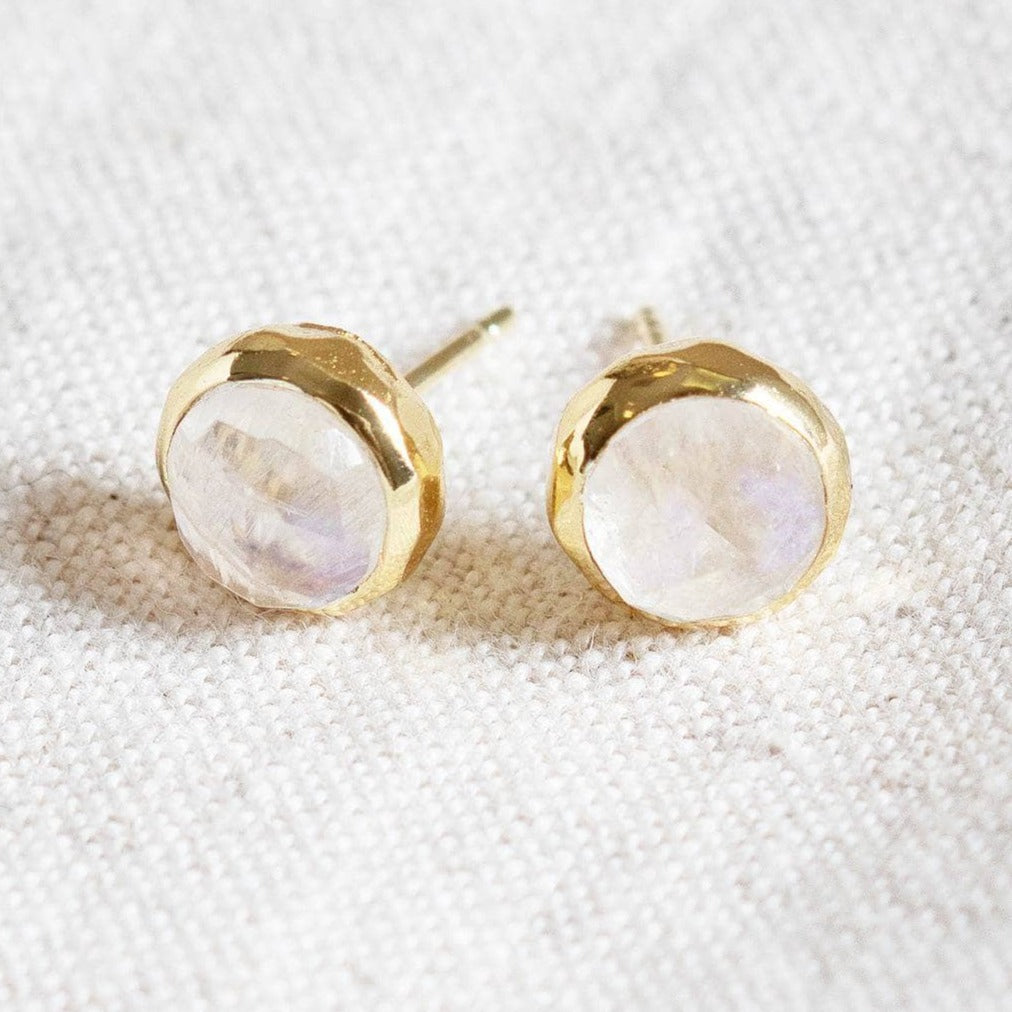 Rainbow Moonstone Silver or Gold Stud Earring by Tiny Rituals