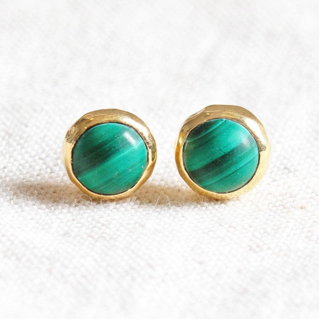 Genuine Malachite Silver or Gold Stud Earrings by Tiny Rituals