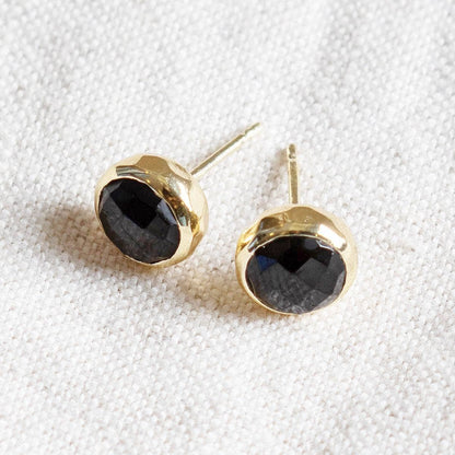 Black Tourmaline Silver or Gold Stud Earrings by Tiny Rituals