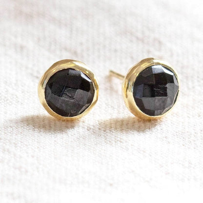 Black Tourmaline Silver or Gold Stud Earrings by Tiny Rituals