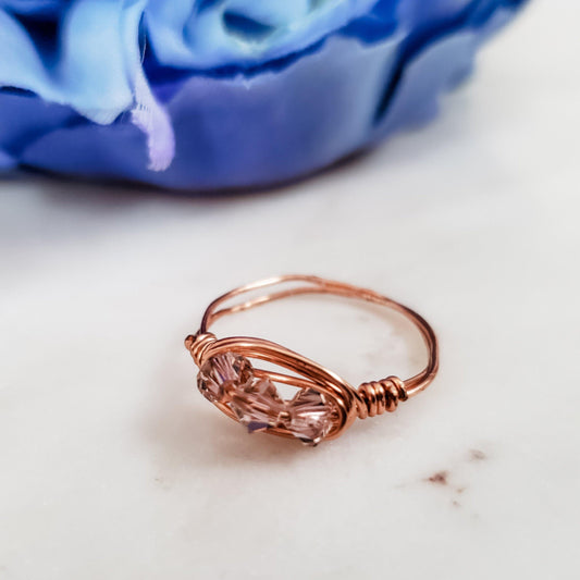 Swarovski Pink Crystal Wire Wrapped Ring by Salt and Sparkle