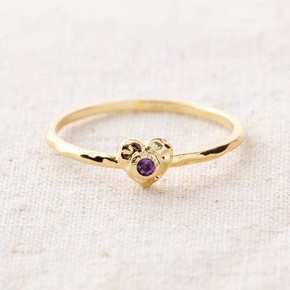 Amethyst Heart Gold Ring by Tiny Rituals