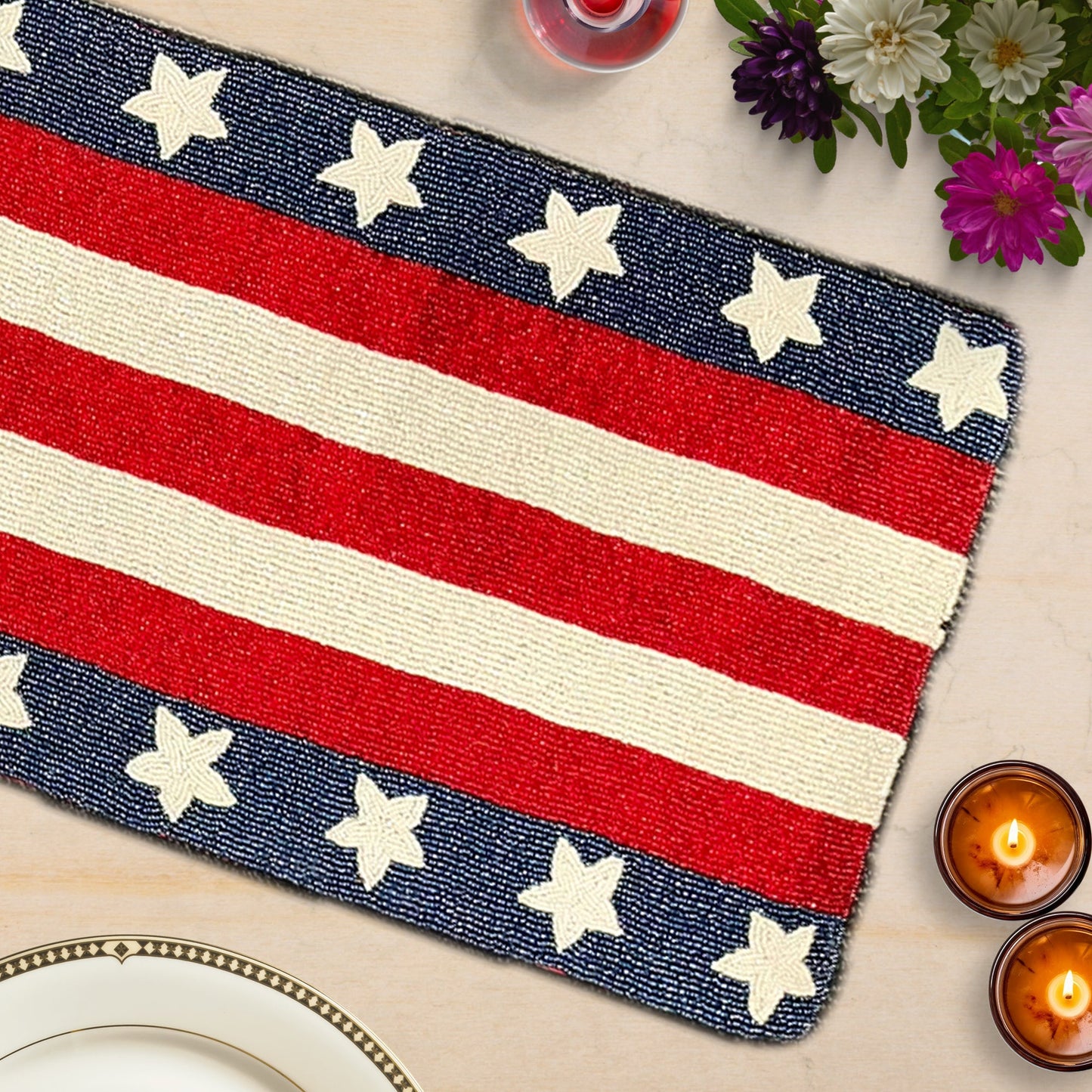 USA Flag Beaded Table Runner by Decozen