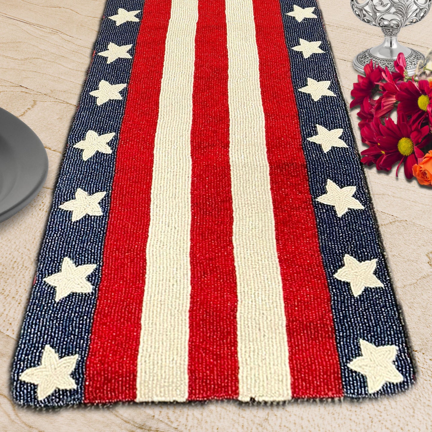 USA Flag Beaded Table Runner by Decozen