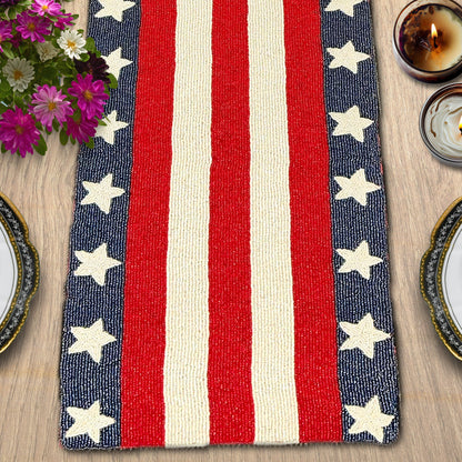 USA Flag Beaded Table Runner by Decozen