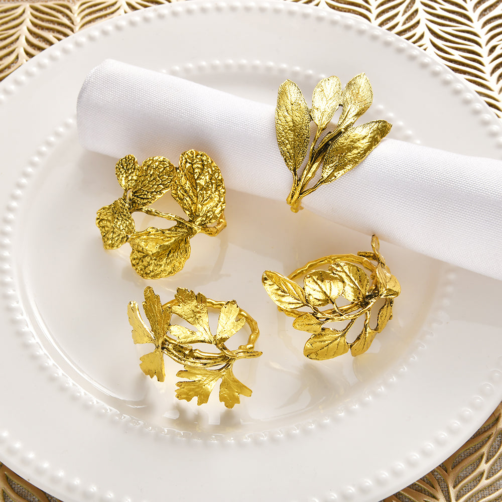 Napkin Rings in Gold Leaf Design by Decozen