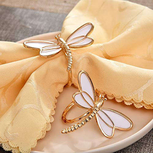 Napkin Rings in Gold White Dragon Fly Design by Decozen