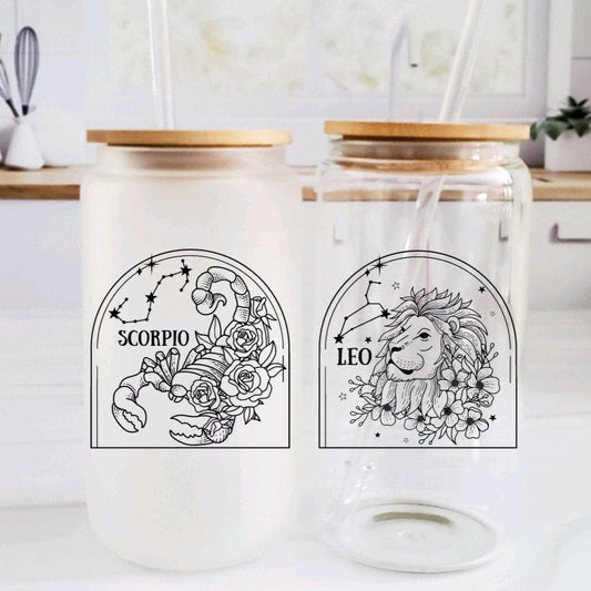 Zodiac Glass Cup with TWO signs by Salt and Sparkle