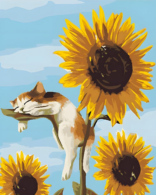 A Cat On A Sunflower by Paint with Number