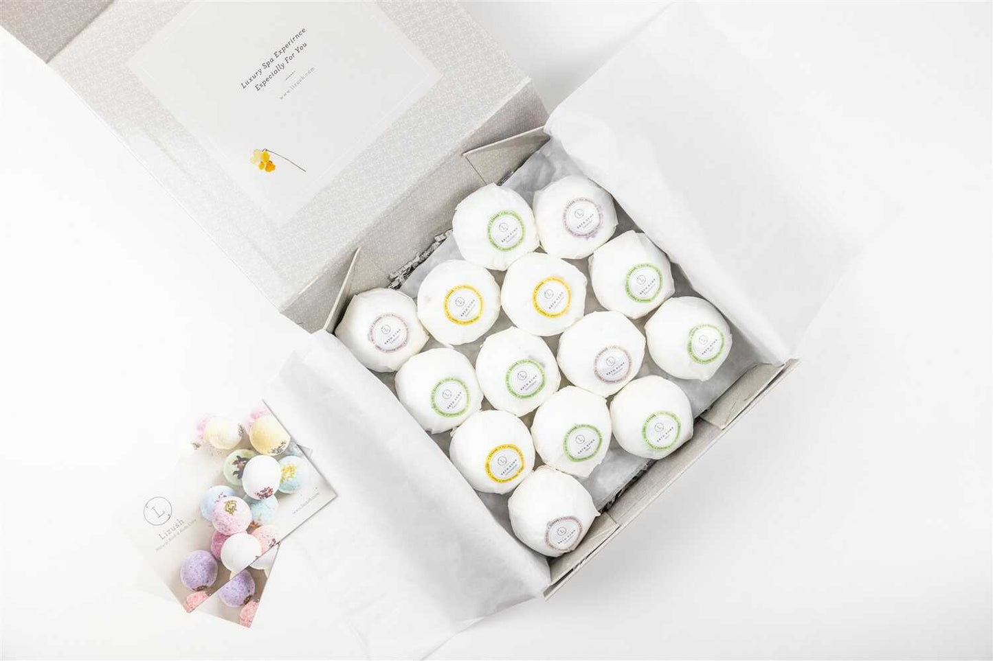 Bath Bombs Gift Box, Set of 14 Big 100% Natural Relaxing Bath Bombs by Lizush