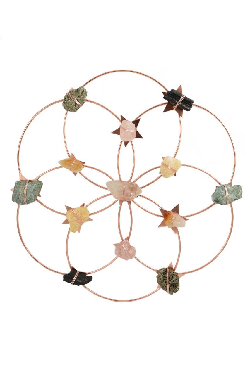 Flower Of Life Healing Crystal Grid - Rose Gold Rainbow by Ariana Ost