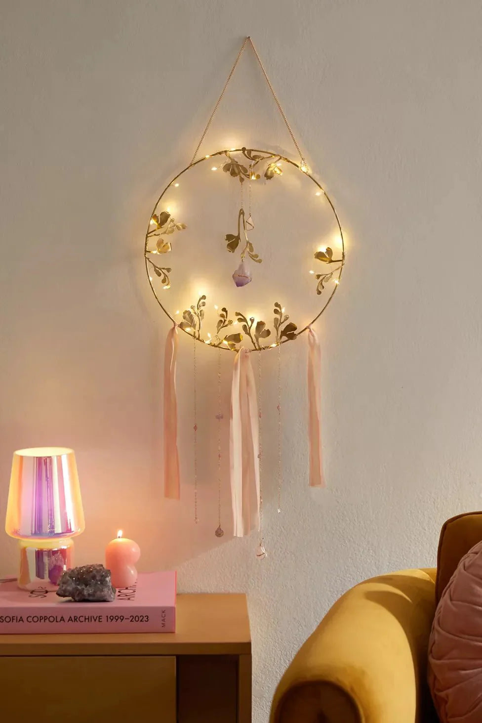 Illuminated Floral Healing Crystal Dreamcatcher by Ariana Ost