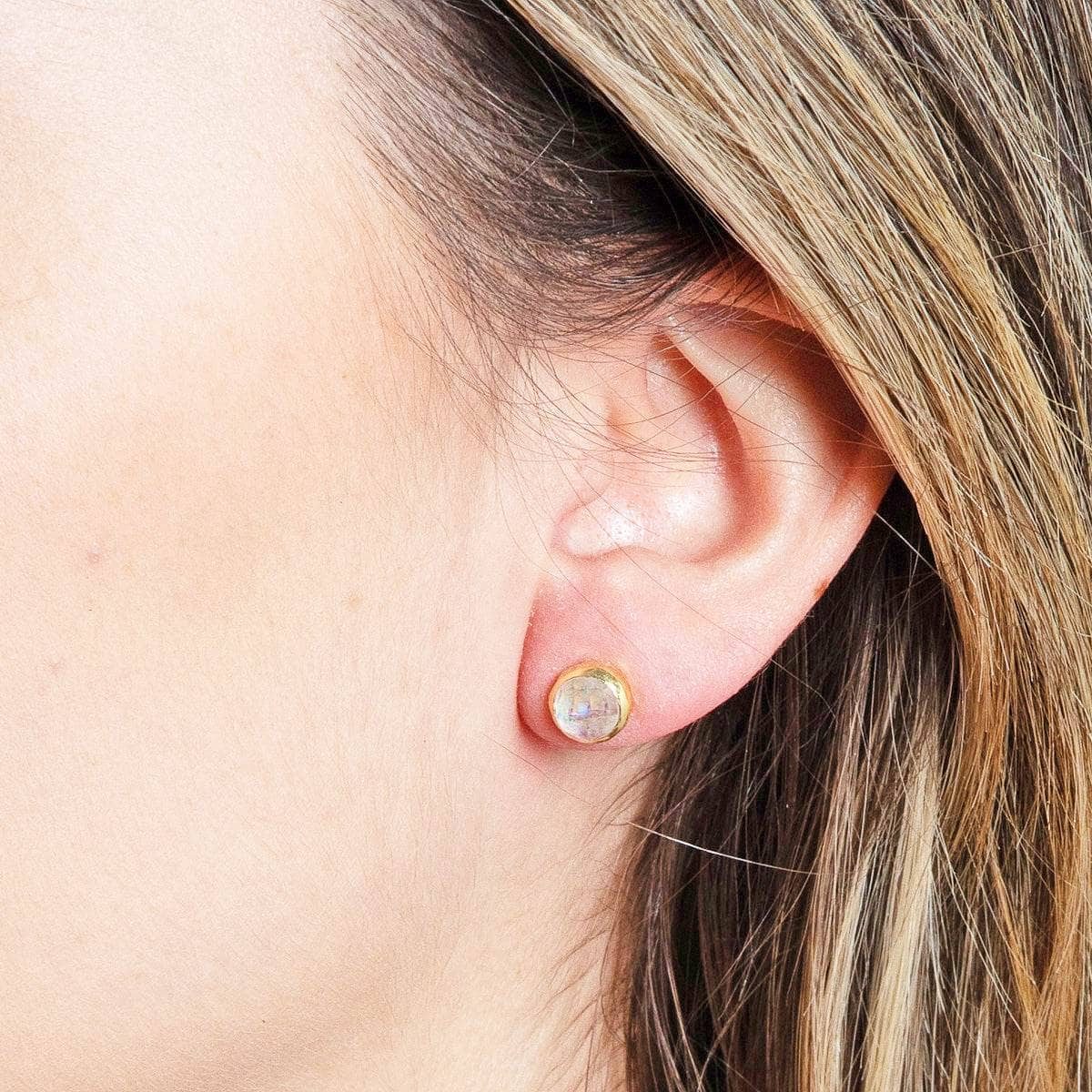 Rainbow Moonstone Silver or Gold Stud Earring by Tiny Rituals