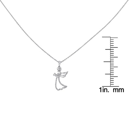 .925 Sterling Silver 1/5 cttw Diamond Angel Pendant Necklace (H-I, I1-I2)