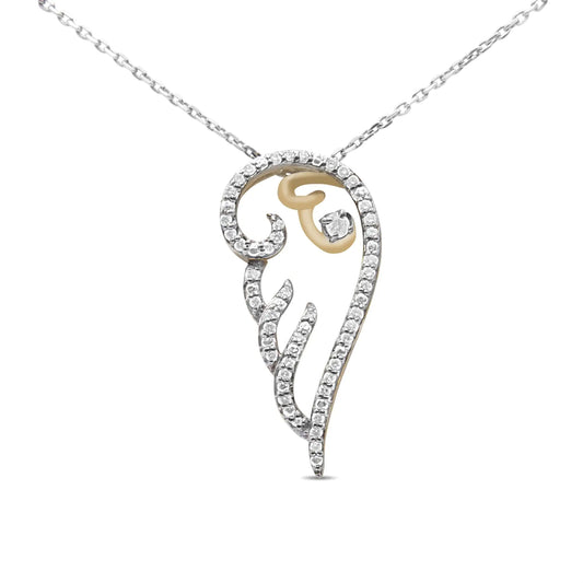 Sterling Silver Diamond Angel Wing Pendant Necklace (1/4 cttw, H-I Color, I1-I2 Clarity)