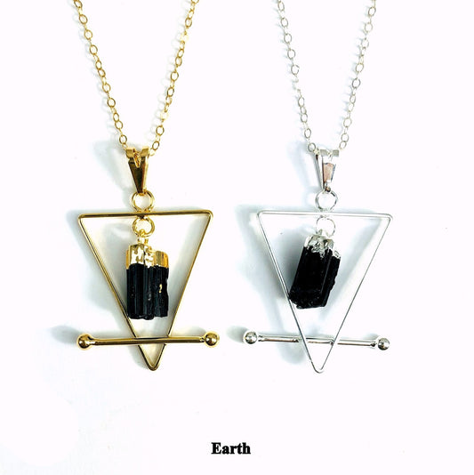 Black Tourmaline and Quartz with 14K gold plated or Silver Metal Pendant Necklace by Whyte Quartz