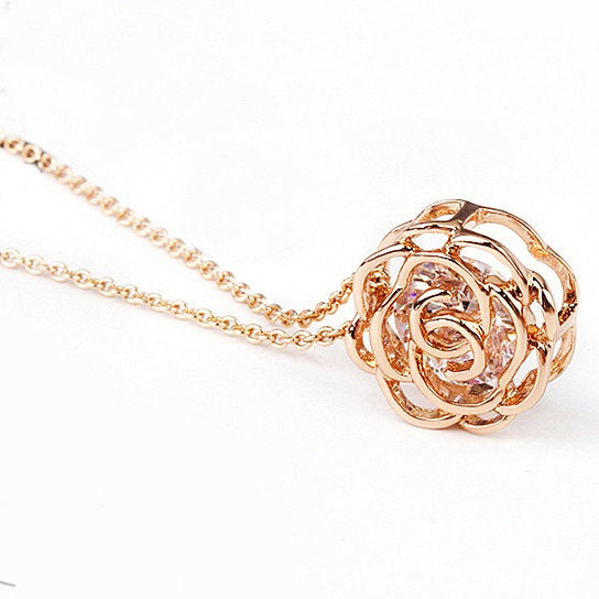 Rose Is A Rose Pendant And Chain 18kt Rose With 2ct CZ Bonus Free Earrings In White Yellow And Rose Gold Field by VistaShops