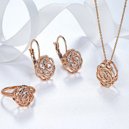 Rose Is A Rose Set Of Ring,Earrings and Pendant With Chain In 18kt Rose Crystals In White Yellow And Rose Gold Plating by VistaShops