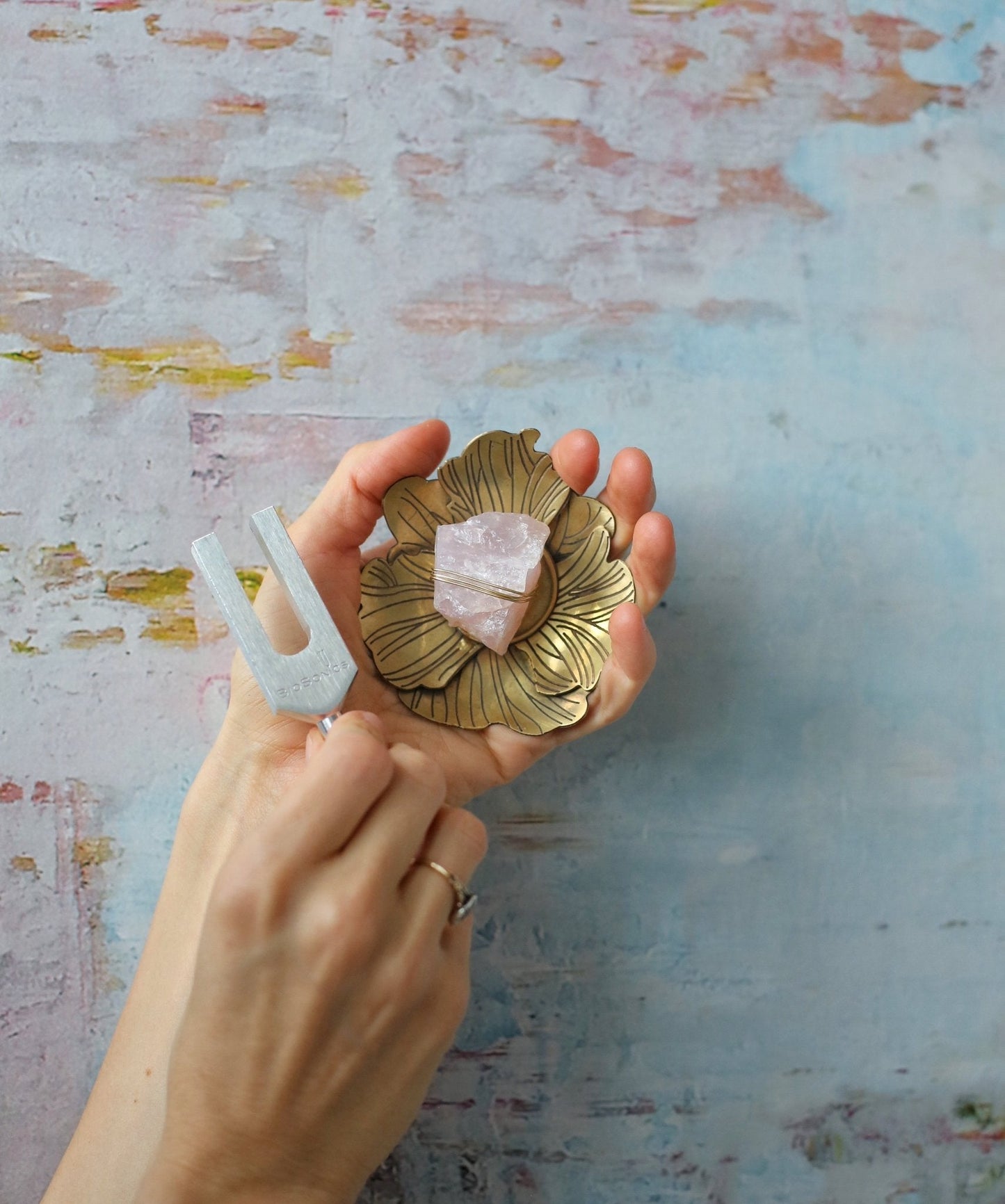 Sound Healing Crystal Kit - Tuning Fork and Flower Crystal Dish Set by Ariana Ost