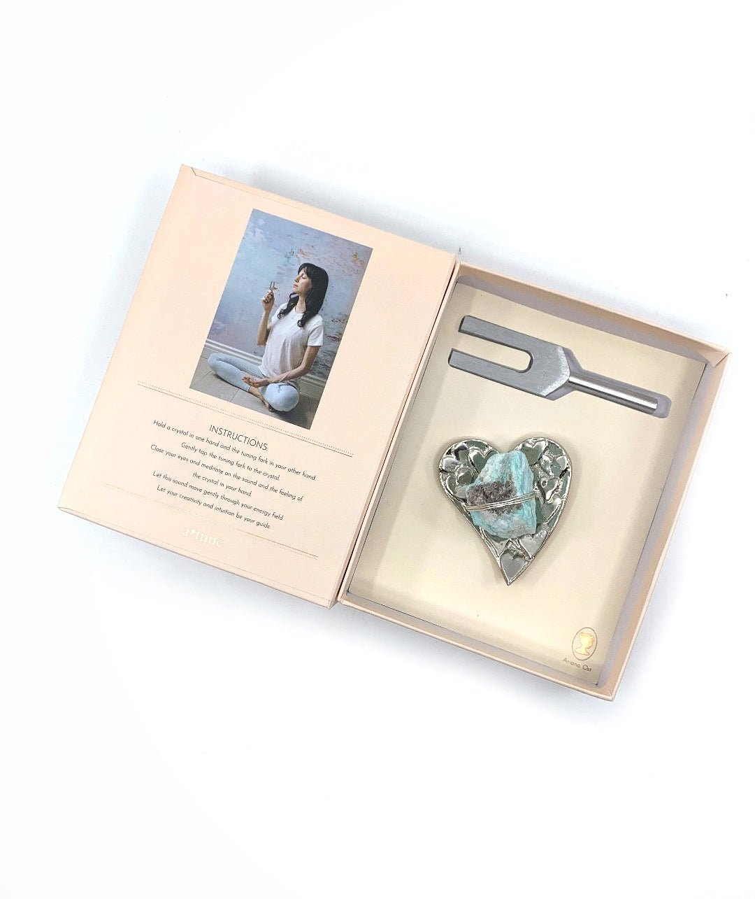 Sound Healing Crystal Kit - Tuning Fork and Heart Crystal Dish Set - Amazonite by Ariana Ost