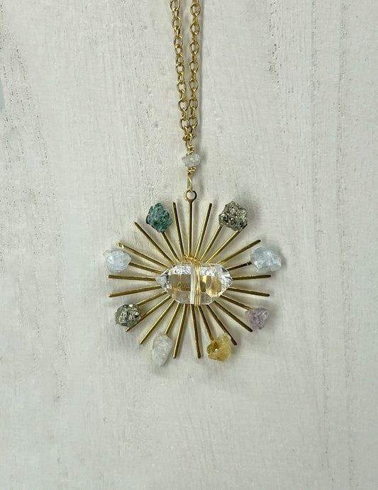 Sunburst Crystal Grid Necklace by Ariana Ost