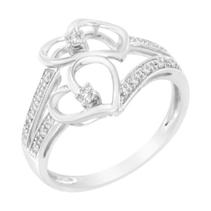 14KT White Gold 1/10 cttw Diamond Twin Heart Ring